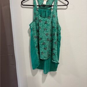 Self Esteem Teal and Black Patterned Tank Top